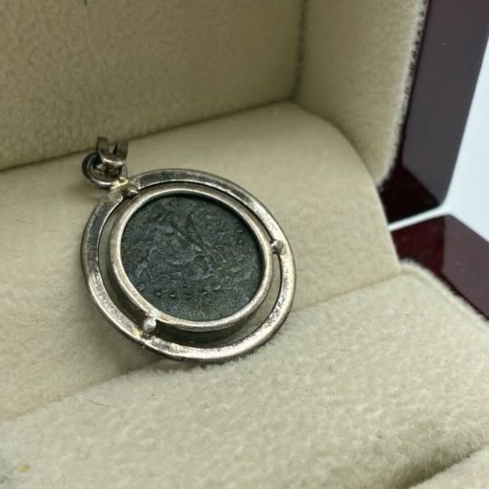 Widows Mite Ancient ?Bronze/Copper? Coin Pendant In 925 Silver Vintage/Antique